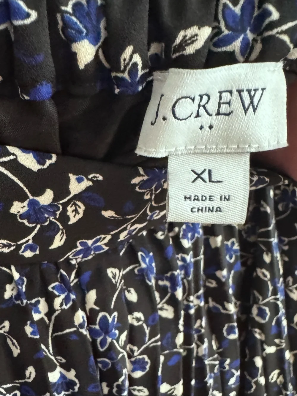 J.Crew Black Blue Floral Pleated Midi Skirt XL Flowy A-Line